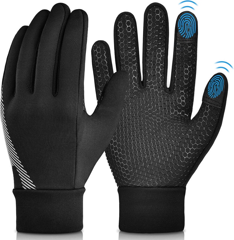 OOPOR Kid Winter Gloves with Grip - Boy Girl Wram Thermal Ski Touch Screen Bike Mittens Black 6-12 Year - Image 1